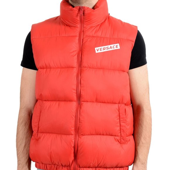 Versace Men's Logo Full Zip Sleeveless Parka Vest